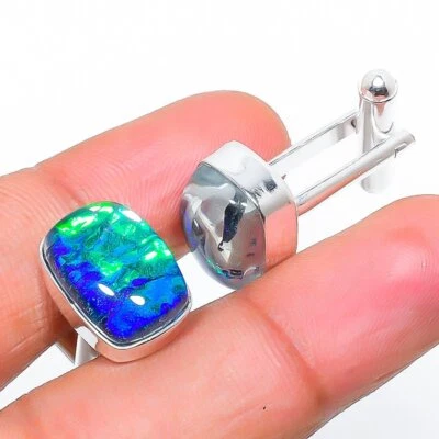 Gemelos étnicos hechos a mano con piedras preciosas de ópalo triplete verde Stnd. Foto 1 de 3