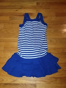 FLORENCE EISEMAN Girl’s Size 12 Dress Royal Blue/White Striped Knit Sleeveless - Picture 1 of 6