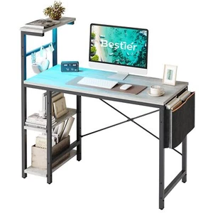 Ier Computer Desk With 4 Tiers Shelves Gaming Desk With Led Lights 44 Inch Offic - Picture 1 of 8