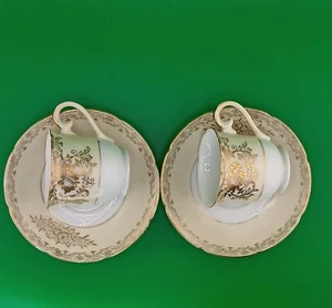 VTG 4pc GOLDENA SET DEMITASSE WHITE, IVORY & GOLD CUPS & SAUCERS JAPAN 1940'S - Picture 1 of 19
