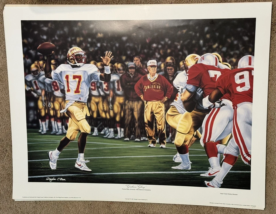 1994 “Gridiron Glory” National Champs Bowden FSU Douglas Hess Art Print 22X29 - Image 1 of 4