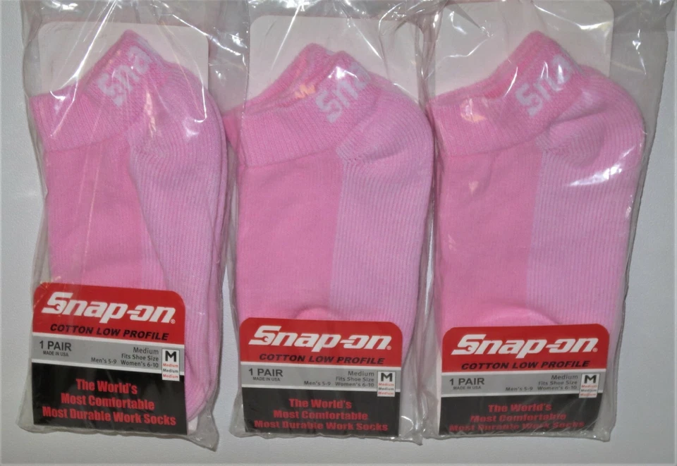 3 PAIRS Snap-On PINK Low Profile Socks MEDIUM 6-10 *FREE SHIP* MADE IN USA *NEW* - Image 1 of 4