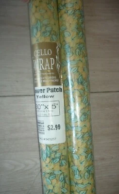 2 Rolls Vtg CELLO-WRAP Floral Print Cellophane Gift Basket Wrap NEW 30”x 5' Each - Image 1 of 4