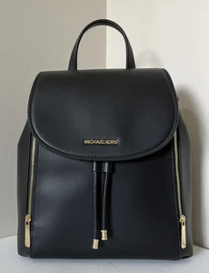 New Michael Kors Phoebe Medium Flap Drawstring Backpack Non-Leather Vegan Black - Picture 1 of 7