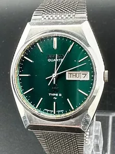 1978 Seiko Type II Men's Green Dial Day Date Eng/Kanji Quartz 35mm 7123-7010 - Picture 1 of 14