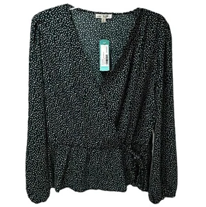 NWT Nine Britton Women's XL Long Sleeve Cavanna Faux Wrap Blouse in Green Print - Picture 1 of 8