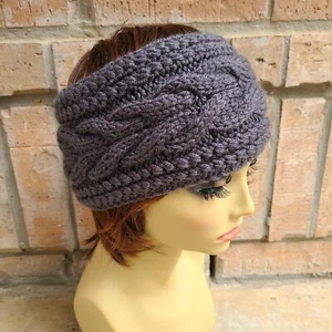 Handmade Women's Cable Knit Headband Gray One Size - Picture 1 of 12