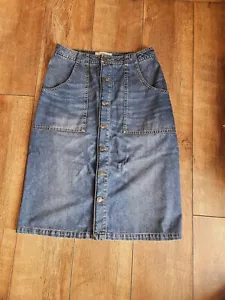 Fat Face Denim Button Up Midi Skirt Blue Size UK 8 Split Front Pockets Western - Picture 1 of 5