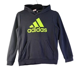 Adidas Boys Pullover Hoodie Size 11-12 Years Navy Blue Hooded Cotton Polyester - Picture 1 of 8