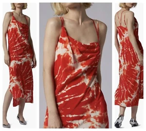 Equipment Damen Silvana Druck Seide feurig rot Multi High-Low Slipdess 00 $ 450 Neu mit Etikett - Bild 1 von 12