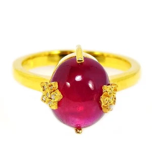 925 STERLING SILBER RING BLUTROTER RUBIN OVAL CABACHON NATÜRLICHER EDELSTEIN GRÖSSE 6,25 - Bild 1 von 8