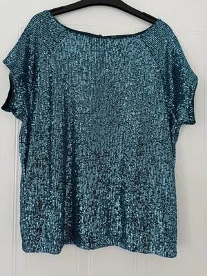 Next Turquoise Sequin Top Size 12 - Image 1 of 4