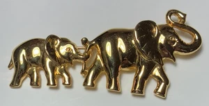 Vintage Brosche Anstecknadel goldfarben Mutter Elefant & Baby Elefant sehr schöne Form - Bild 1 von 8