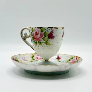 Hand Painted Nippon Teacup and Saucer Vintage Roses - Picture 1 of 11