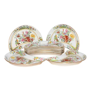 Antique Spode Copeland T. Goode & Co Flowers & Pheasant Birds Crescent Plates - Picture 1 of 6