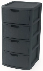 Torre de almacenamiento de ratán de plástico grande gris 4 cajones unidad pecho oficina hogar escuela - Imagen 1 de 3