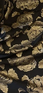 Tela Brocado Metálico Floral Negro Dorado 58"" PRECIO POR METRO - Imagen 1 de 2