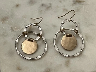 Robert Lee Morris “RLM Soho” Signed Two-Toned Open Dangle Pierced Earrings - Image 1 of 4