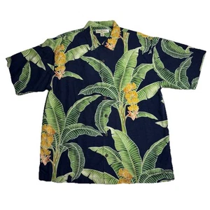 Tommy Bahama Men’s XL Navy Floral Silk Shirt Short Sleeve Casual Button Up - Picture 1 of 9
