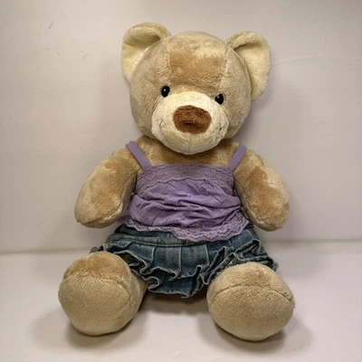Build a Bear Workshop Teddy Bear Lavender Lace Top Denim Skirt Outfit Kids Plush - Image 1 of 4