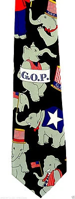 Republican Elephant Men's Necktie Political Party American Flag Black Neck Tie  Foto 1 de 3