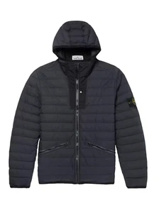 100% Auth STONE ISLAND Logo Quilted Shell Hooded Down Navy Dark Blue Jacket S - Picture 1 of 4