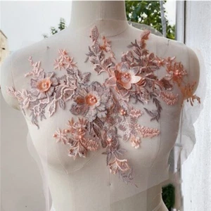 DIY Wedding Dress 3D Embroidery Flower Bridal Lace Applique Pearl Beaded Tulle - Picture 1 of 4