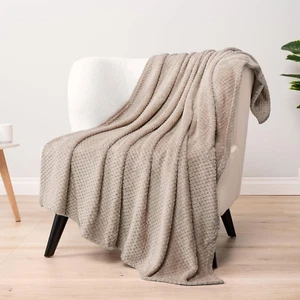 Taupe Throw Blanket, Soft Fleece, Fuzzy Waffle Textured, Lightweight 50X60 - Picture 1 of 12