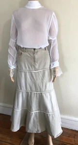 Vintage beige Denim Stufenrock Gr. 12 Jeanology Western Cowgirl Grunge Hippie Boho - Bild 1 von 16