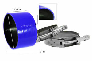 BLUE Silicone Coupler Hose 3.5" 89 mm + T-Bolt Clamps Air Intake Intercooler JP