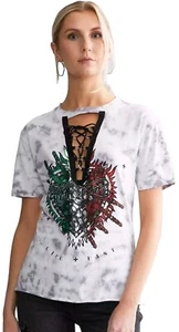 Affliction Black Label Gray Tie Dye Graphic Print Short Sleeve Women's T-shirt L - Picture 1 of 7