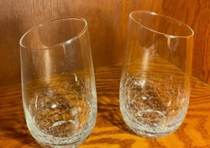 Set of 2 Pier 1 Crackle Glass Slanted Rim Glasses - Picture 1 of 3