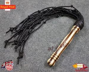 Brauner Rindsleder Holzgriff 12 geknüpfte Schwänze Flogger Peitsche Erwachsene Bullpeitsche - Bild 1 von 9