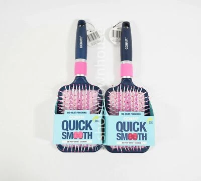 2 Conair Quick Smooth No-Heat Finishing Paddle Brush-De-Poof & Shine-PINK & NAVY - Image 1 of 3