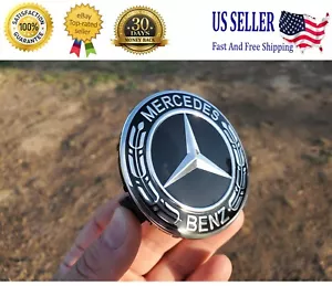 Set of 4 Mercedes Benz Center Caps Black 2.95 Inch/75mm Fits Most Models - Picture 1 of 7