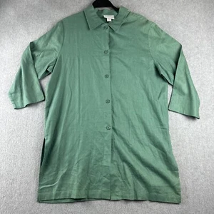 Blair Blouse Jacket Tunic Top Shirt Womens M Green Linen Rayon 3/4 Slv - Picture 1 of 7