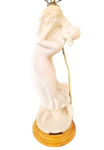 Französische Art Deco Tischlampe handgeschnitzt Marmor auf Alabaster signiert "Abat - Jour" - Bild 1 von 16