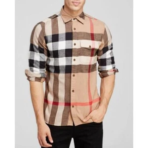 NWT Burberry Brit Jamie Check Cotton Flannel Sport Shirt Sportshirt Camel XXL - Picture 1 of 9