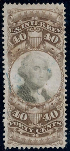 US R141 40c 1872 Third Issue Revenue George Washington brown & black cut cancel - Picture 1 of 2