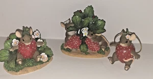 Charming Tails Lot of 3 Strawberry Themed Mice figurines - Picture 1 of 14