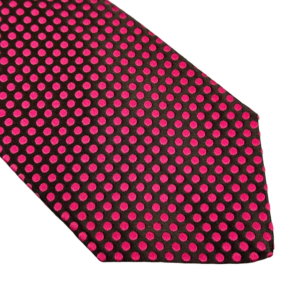 Kiton Napoli Italiano 100% Seda Rosa Lunares Negro Para Hombre Vestido Cuello Corbata Usado en Excelente Condición Foto 1 de 4