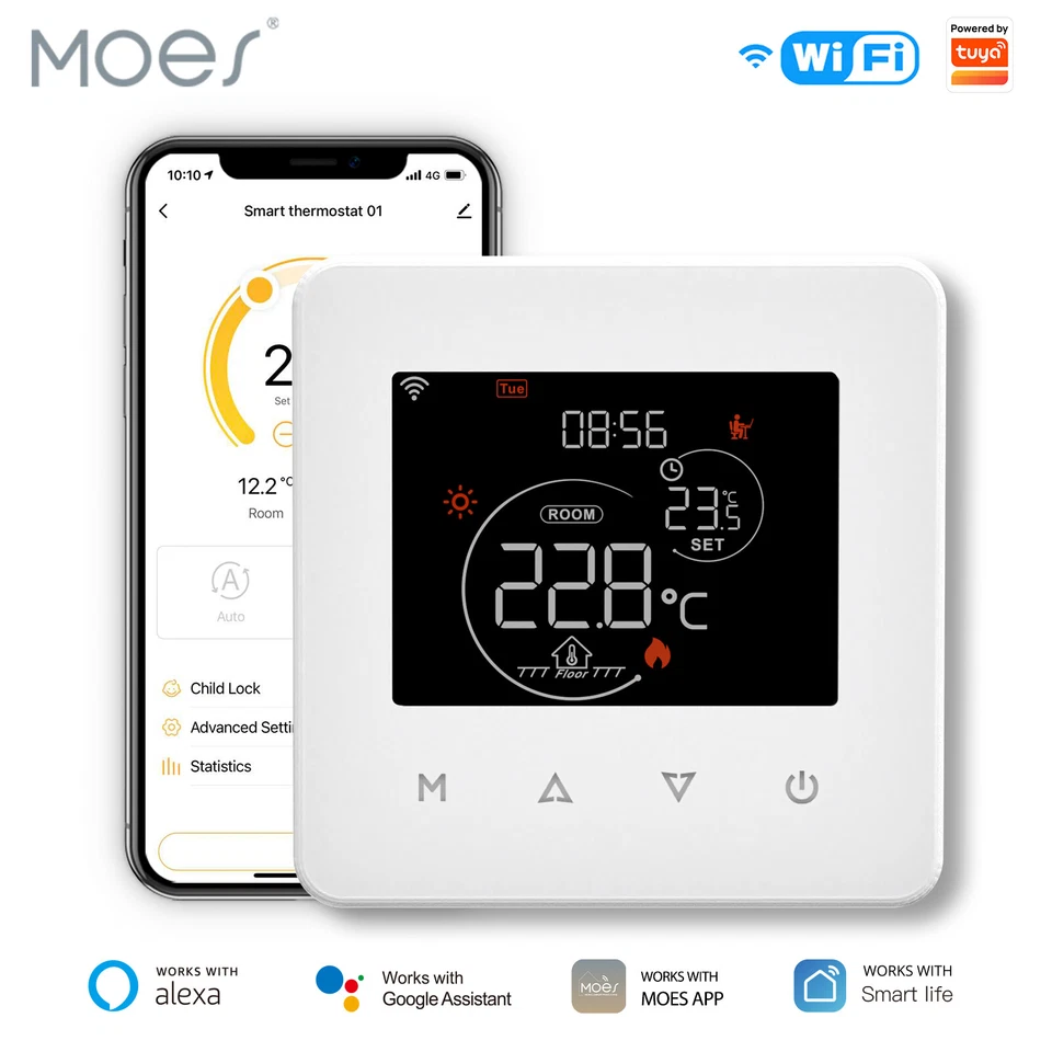 MOES Smart WLAN Touch Raumthermostat Fußbodenheizung Wasser Boiler Alexa Google - Bild 1 von 4