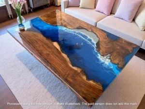 Handmade Ocean Epoxy Resin Table | Live Edge Dining Table | Sea Style Resin Art. - Picture 1 of 6