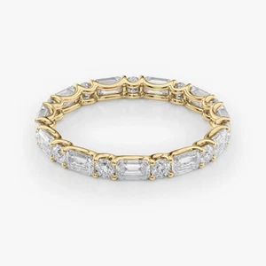 Banda de compromiso de eternidad 2,00 quilates cultivada en laboratorio esmeralda diamante redondo oro amarillo de 14 k - Imagen 1 de 9