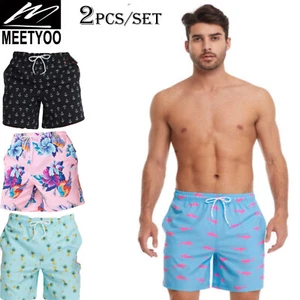 2PCS Mens Swim Trunks Quick Dry Swim Shorts with Mesh Lining Funny Beach Shorts - Picture 1 of 15