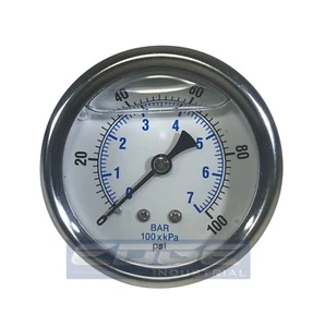 LIQUID FILLED PRESSURE GAUGE 0-100 PSI, 2.5" FACE, 1/4" BACK MOUNT WOG - Picture 1 of 3