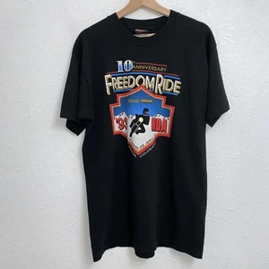 T-shirt vintage Harley Davidson 1993 Freedom Ride nera doppio lato grande - Foto 1 di 6