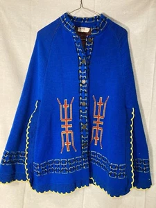 montgomery ward VTG Poncho Shawl Asian Themed Boho Knit Cape hippie OSFM G698 - Picture 1 of 7