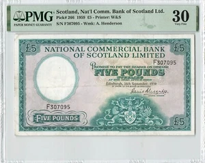 SCOTLAND 5 Pounds 1959, P-266 National Commercial Bank, PMG 30 Very Fine, W&S - Picture 1 of 2