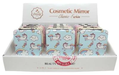 COSMETIC MAKE UP COMPACT MIRROR 2 MIRRORS ONE IS A MAGNIFIER UNICORN ASSORTED - Image 1 of 4